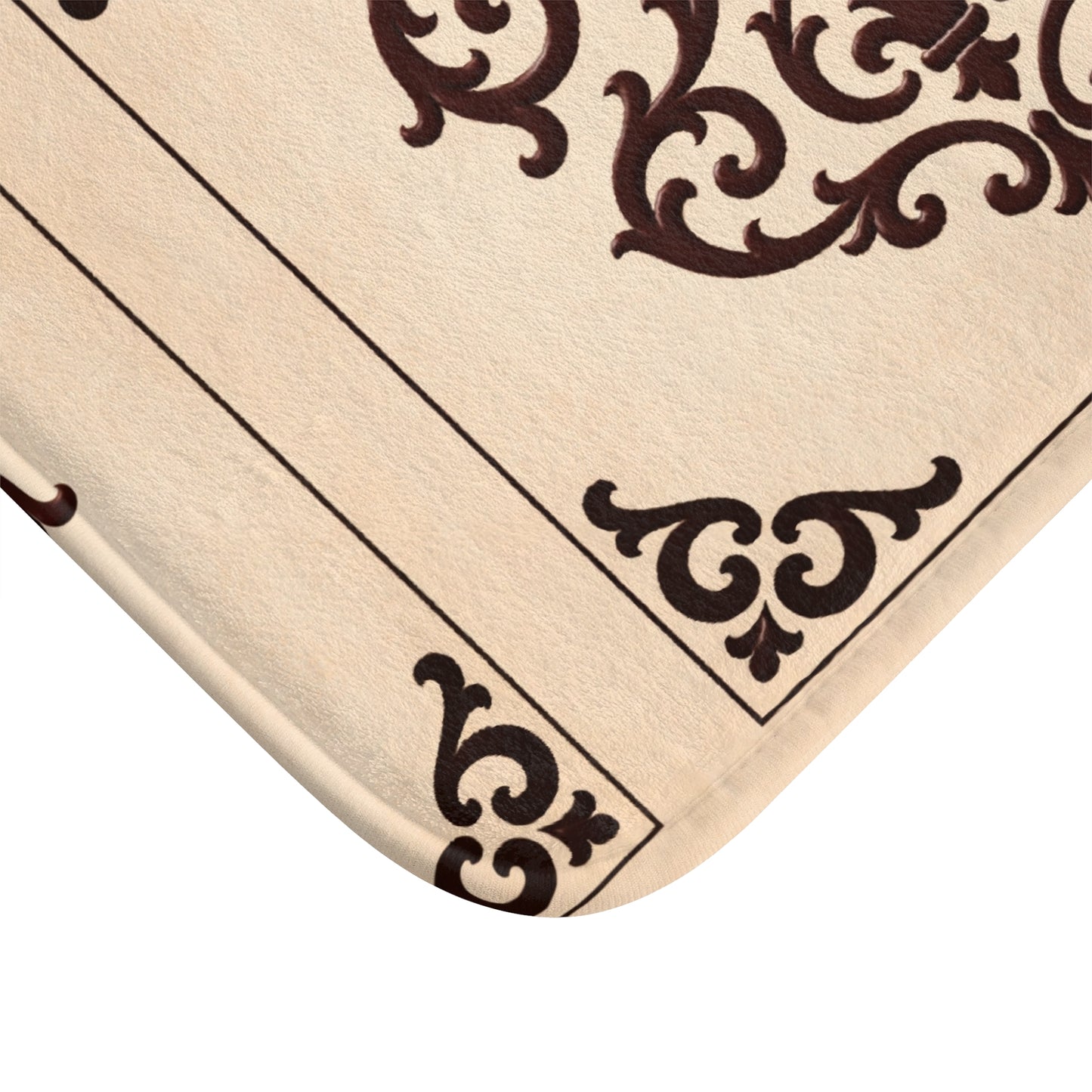 Almond-Beige & Brown Baroque Bath Mat – Beige & Brown Decorative Bathroom Rug