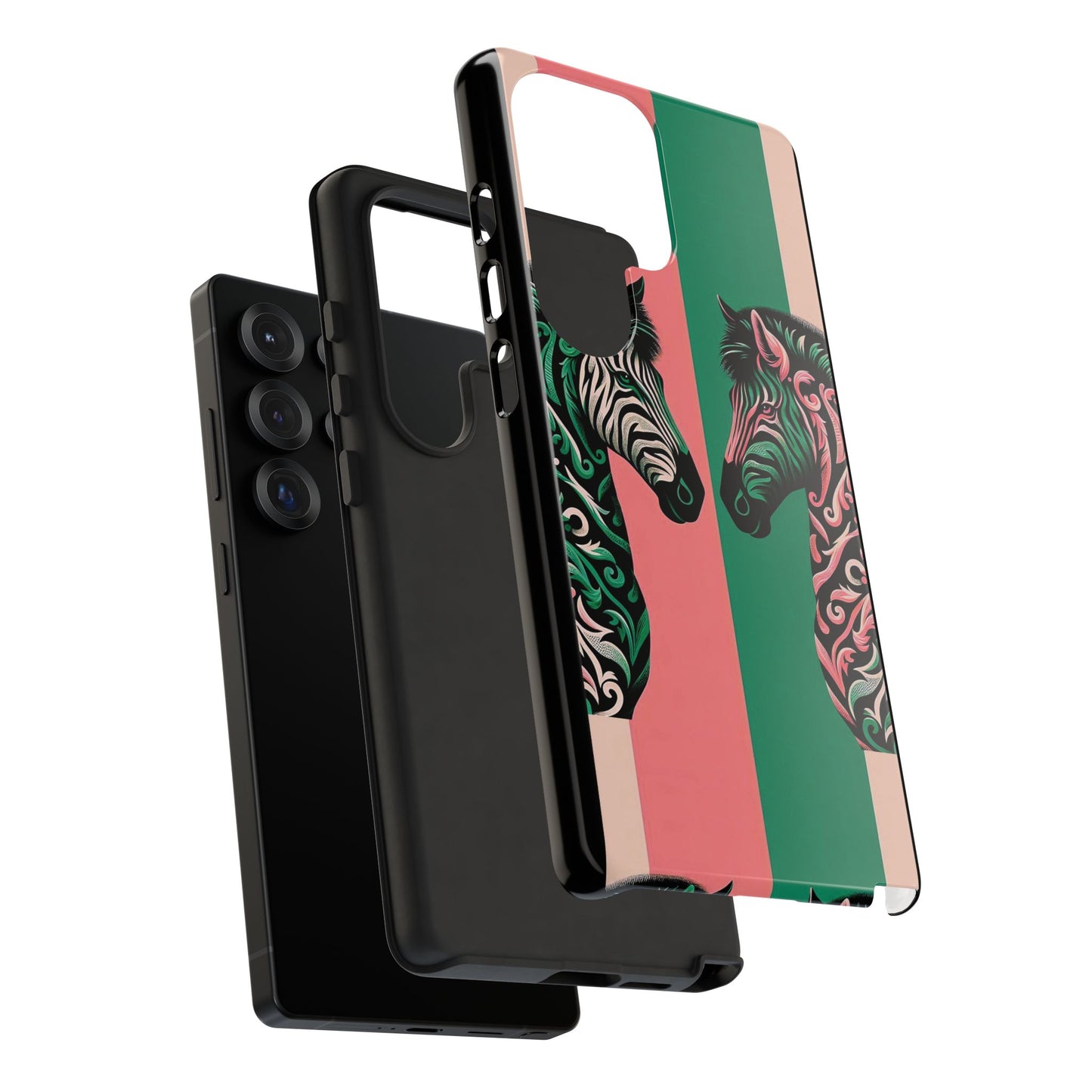 Phone Case - Elegant Pink & Green Zebra Damask Design