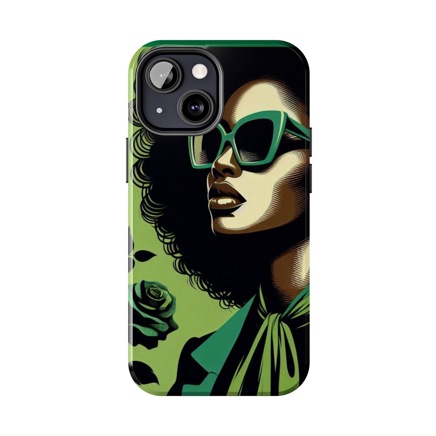 Chic Tough Phone Case | Artistic Green & Black Design | Phone Protection, Gift for Her, Stylish Accessory, Trendy Tech - Lady in Green