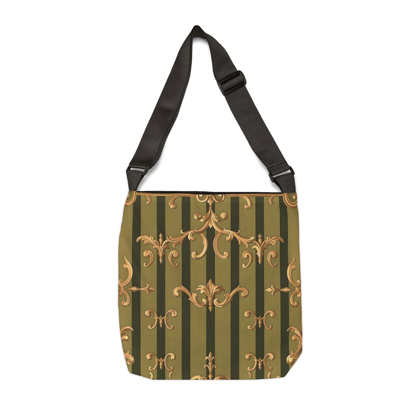 Chic Adjustable Tote Bag with Elegant Stripes, Perfect for Everyday Use, Shopping, Gifts - Olive Green Striped Rococo