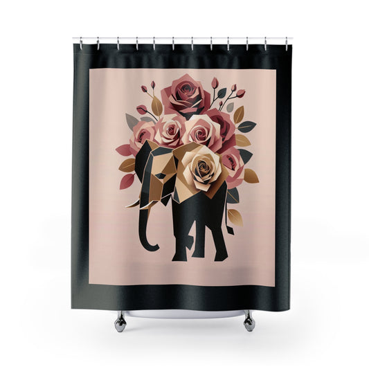 Vintage Floral Shower Curtain - Elegant Home Decor - Black & Gold Elephant & Roses