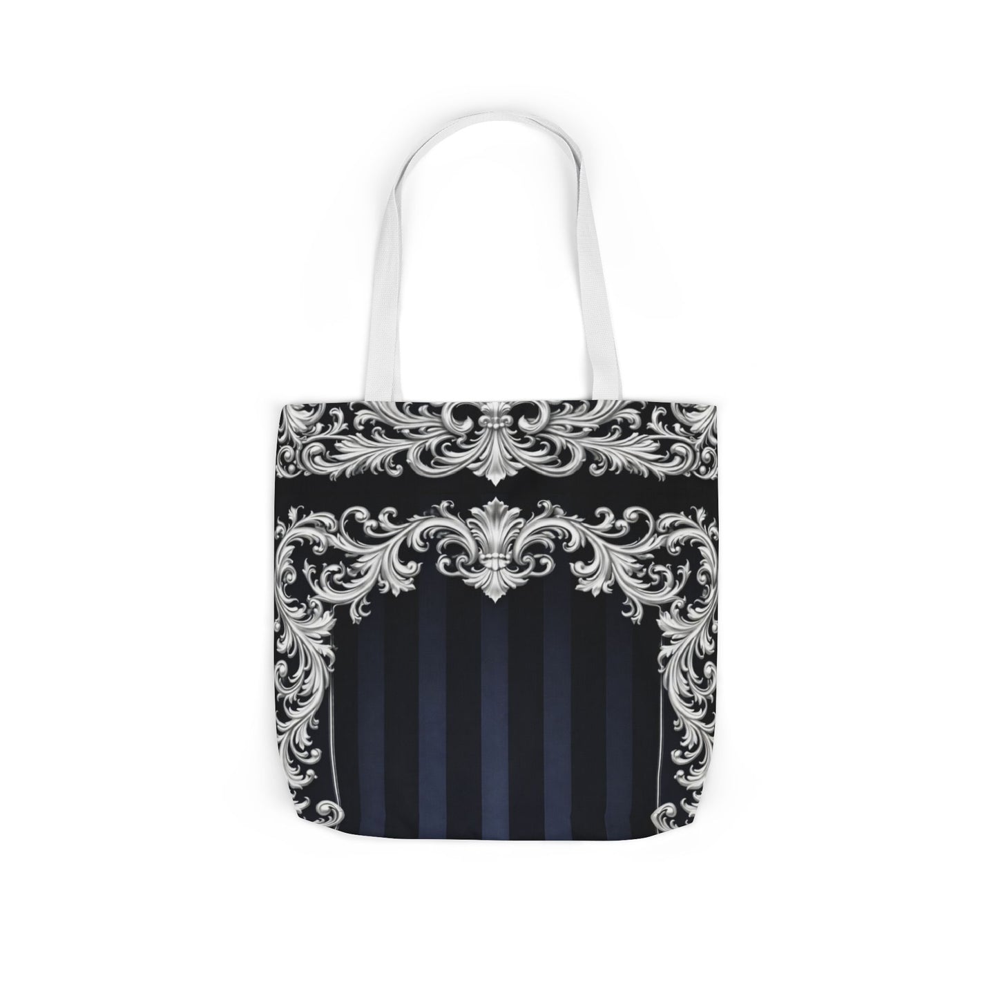 Navy Stripes & Baroque Canvas Tote Bag