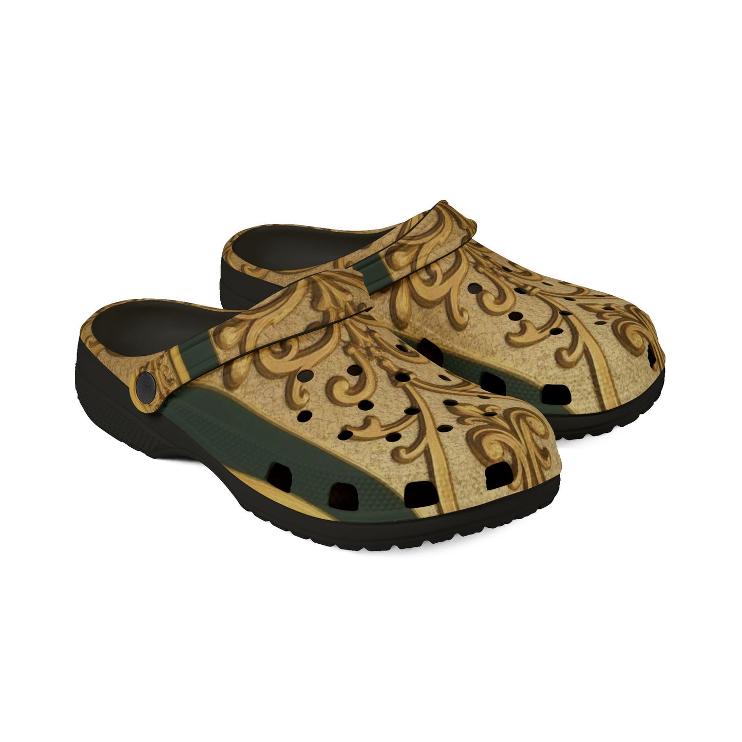 Elegant Teal Striped Gold Baroque Patterned EVA Foam Clogs, Comfortable Garden Shoes, Lightweight Slip-Ons for Everyday Wear, Unique House Slippers, Fashionable [...]