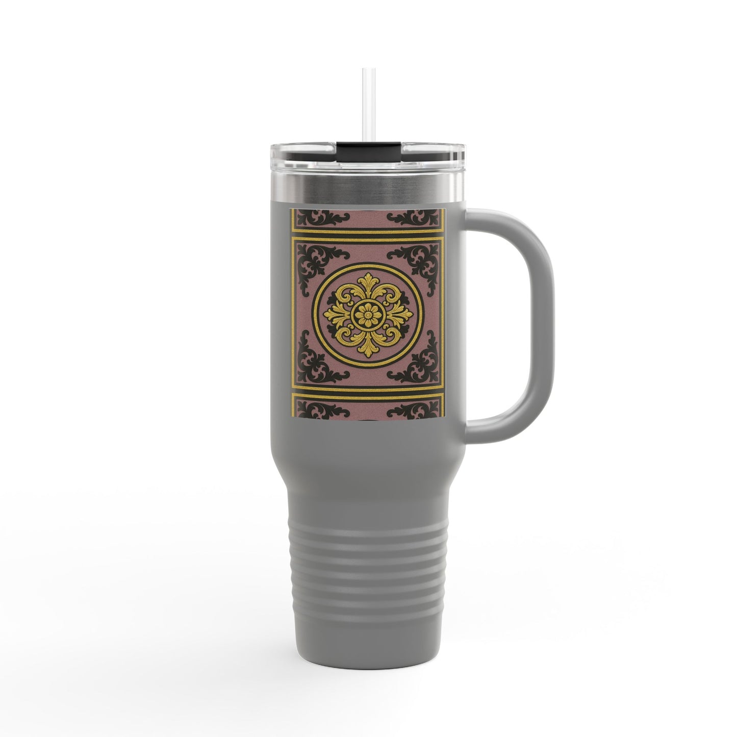 Gilded Mauve With Gold-Black Baroque Stylish Insulated Travel Mug | 40oz Coffee Cup for On-the-Go | Perfect Gift for Coffee Lovers, Road Trips