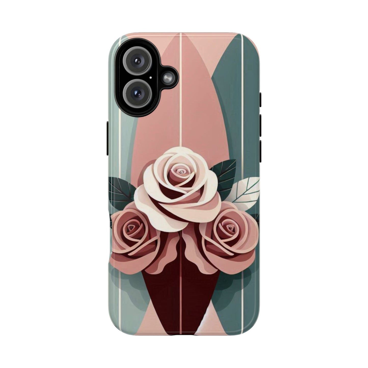 Phone Case - Burgundy, Matte Mauve & Teal Surfboard & Roses Design