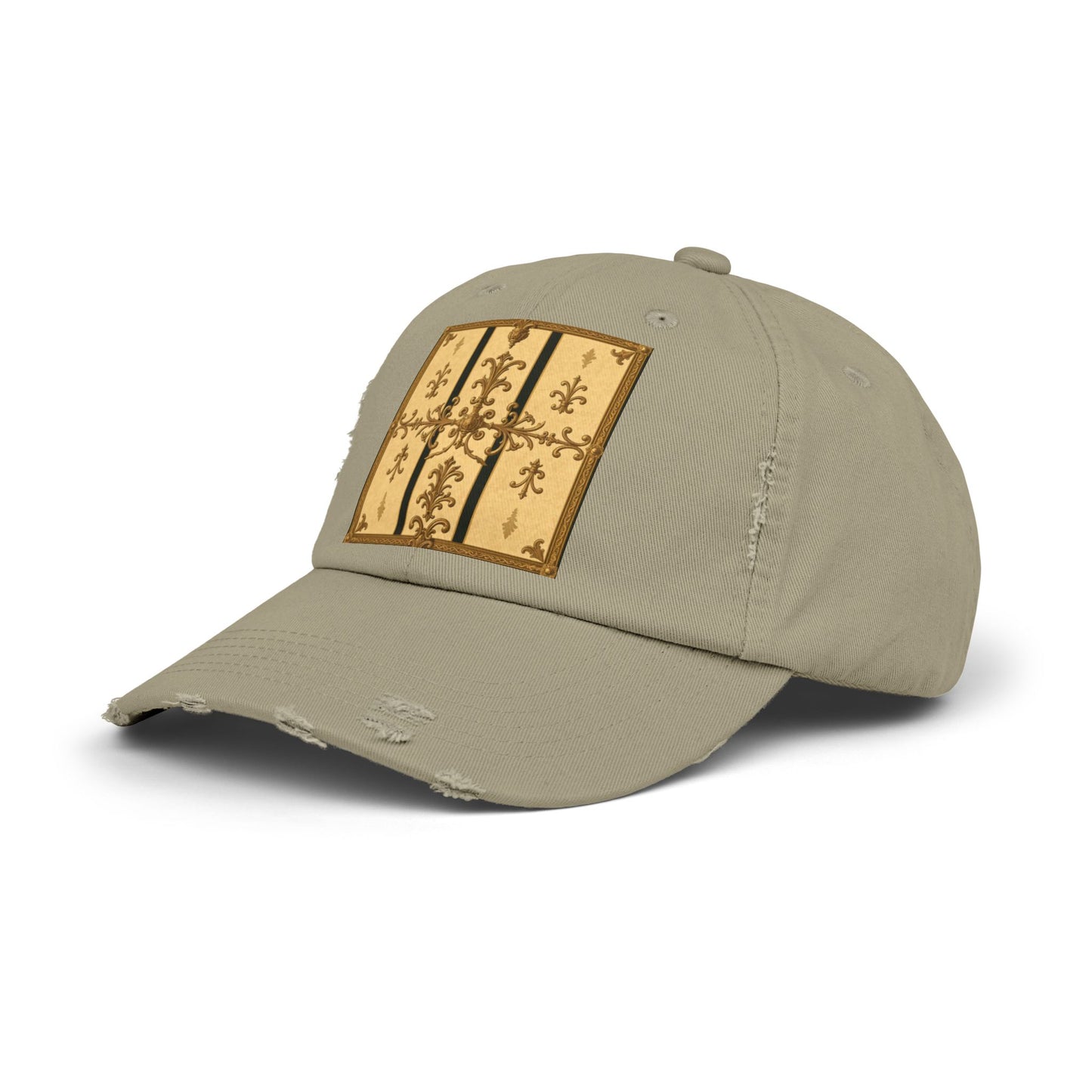 Vintage-Inspired Unisex Distressed Cap with Rustic Floral Design | Perfect for Casual Outings, Gift Ideas - Matte Yellow Striped Antique Rococo