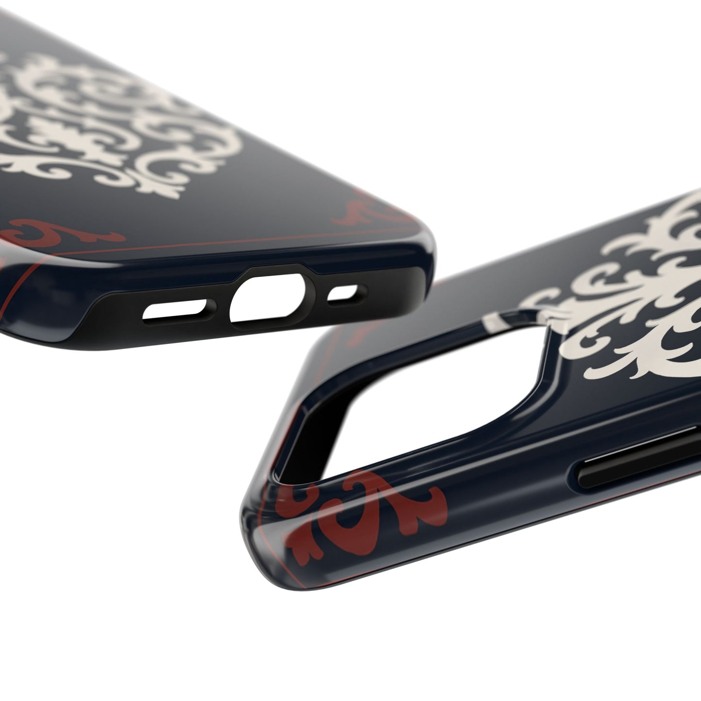 Dusk Blue-Maroon & White Baroque Tough Phone Case — Vintage Scroll Design