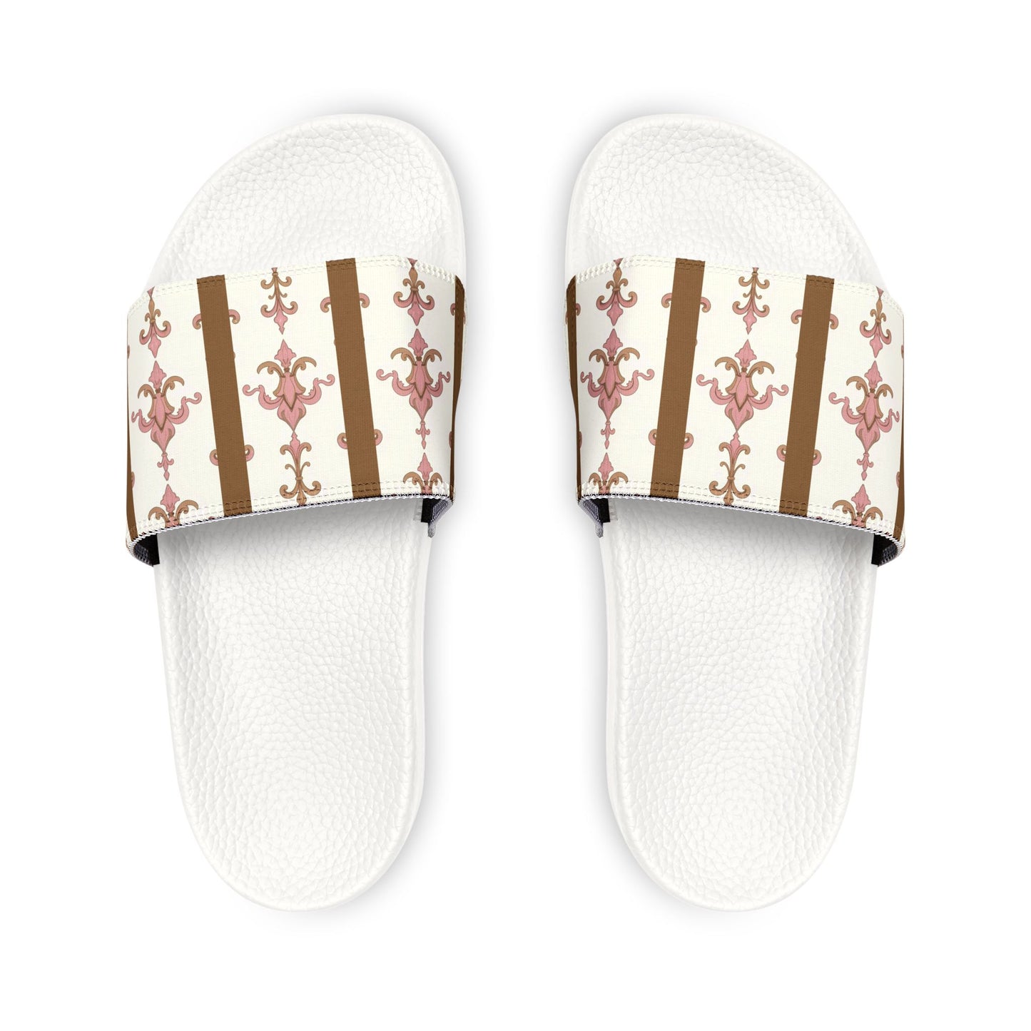 Chic Removable-Strap Sandals for Women, Stylish Summer Footwear, Vacation Ready, Comfortable Beach Shoes - Brown Striped Pink Arabesque