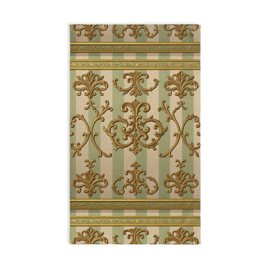 Elegant Floral Hand Towel for Home Decor, Kitchen, Wedding, Gift, Bathroom Accessory, Vintage Style - Mint & Beige Striped Gold Baroque