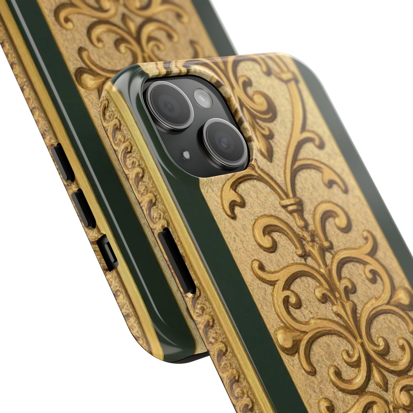 Elegant Teal Striped Gold Baroque Vintage Phone Case, Durable Cell Phone Cover, Floral Phone Protection, Personalized Gift Idea