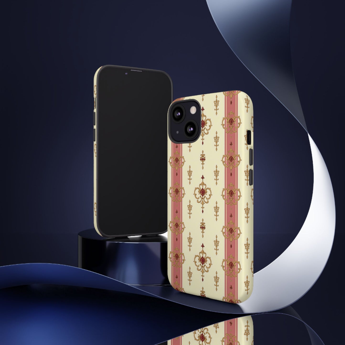 Elegant Floral Motif Phone Case - Tough Cases with Vintage Design - Mauve Striped Gold Damask