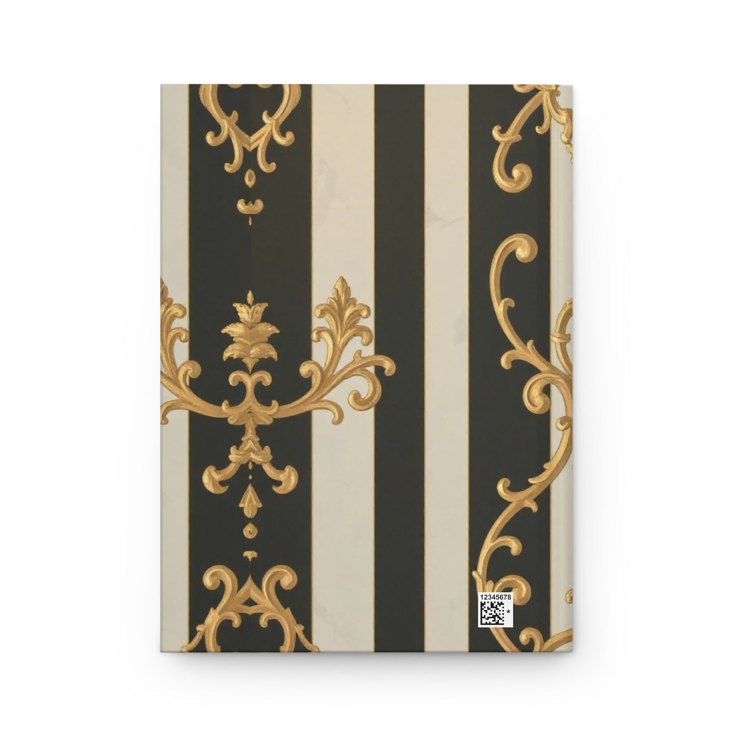Elegant Black & Alabaster Striped Baroque Hardcover Journal, Vintage Floral Notebook, Stylish Writing Diary, Gifts for Writers, Luxury Stationery