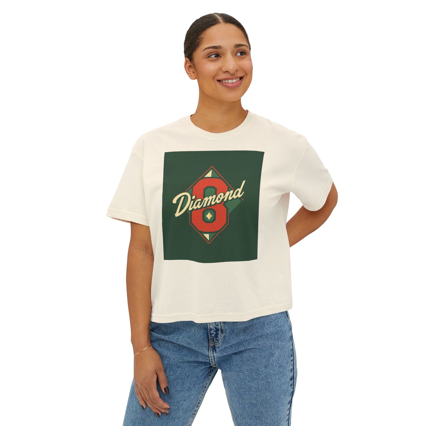 Stylish Women's Boxy Tee with Retro Diamond Design, Casual Fashion Top, Gift for Her, Summer Essential, Vintage Vibe - Diamond 8