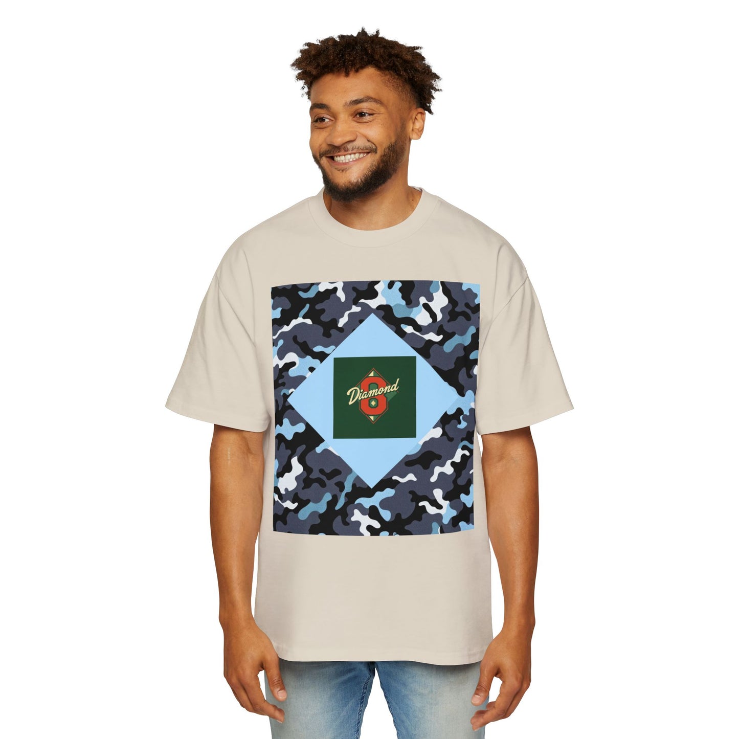 Men's Oversized Camo Tee, Casual Streetwear, Graphic T-Shirt, Trendy Outfit, Gift for Him, Relaxed Fit Top - Camo & Diamond 8