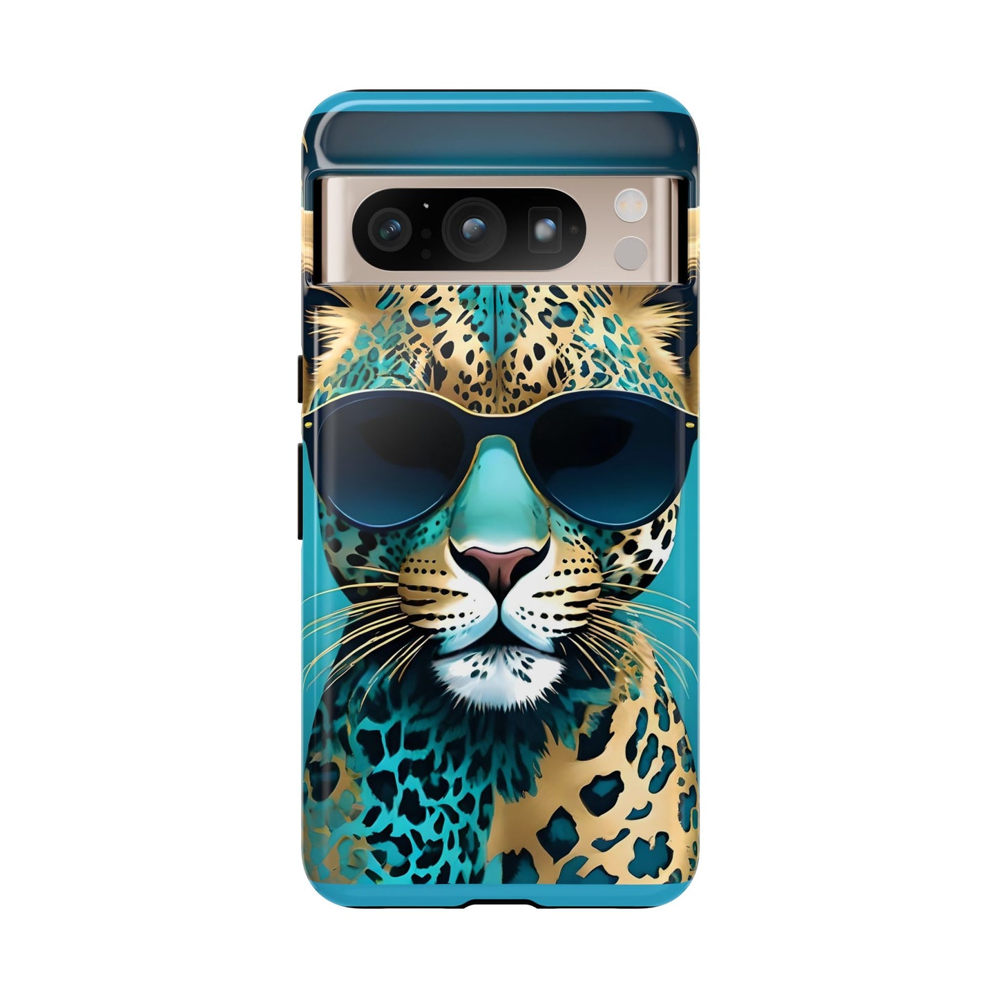 Phone Case - Aqua & Gold Leopard In Sunglasses Design