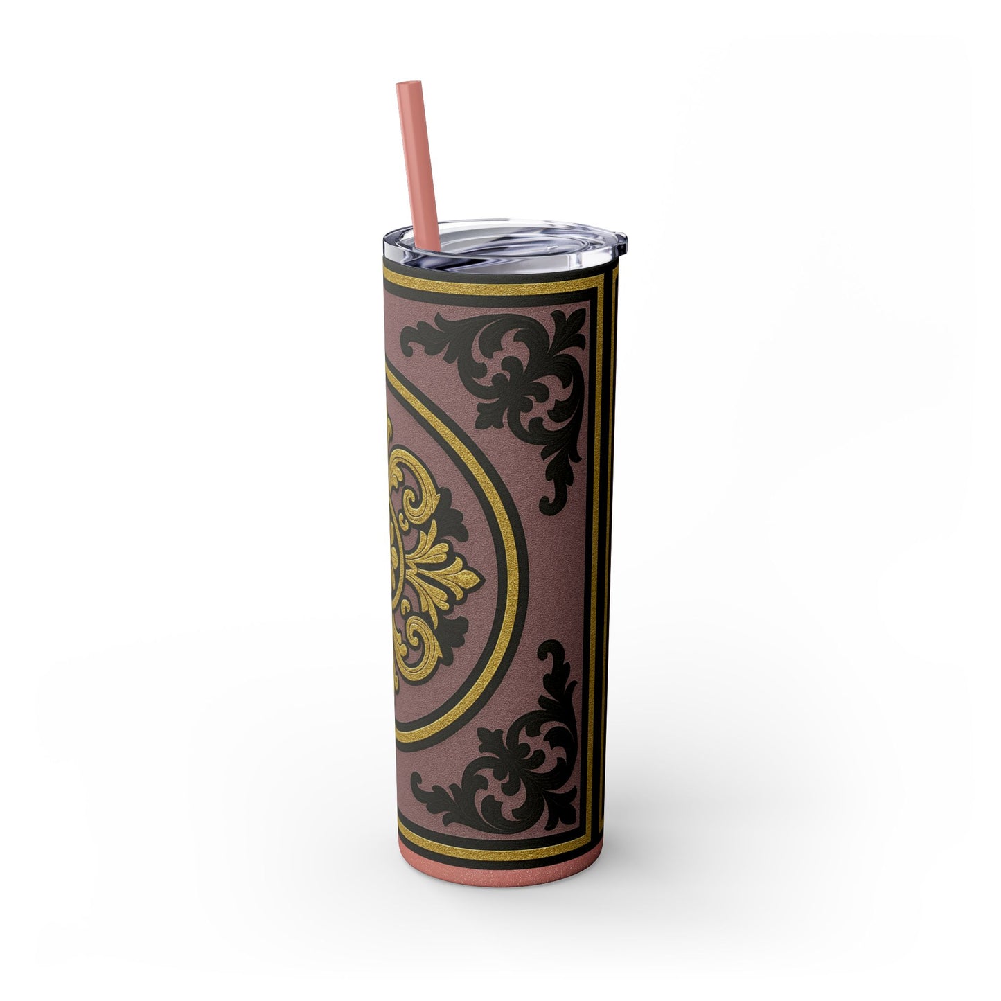 Gilded Mauve With Gold-Black Baroque Tumbler, Elegant Drinkware for Home, Travel, Gifts, Parties, Personalized Beverage Holder