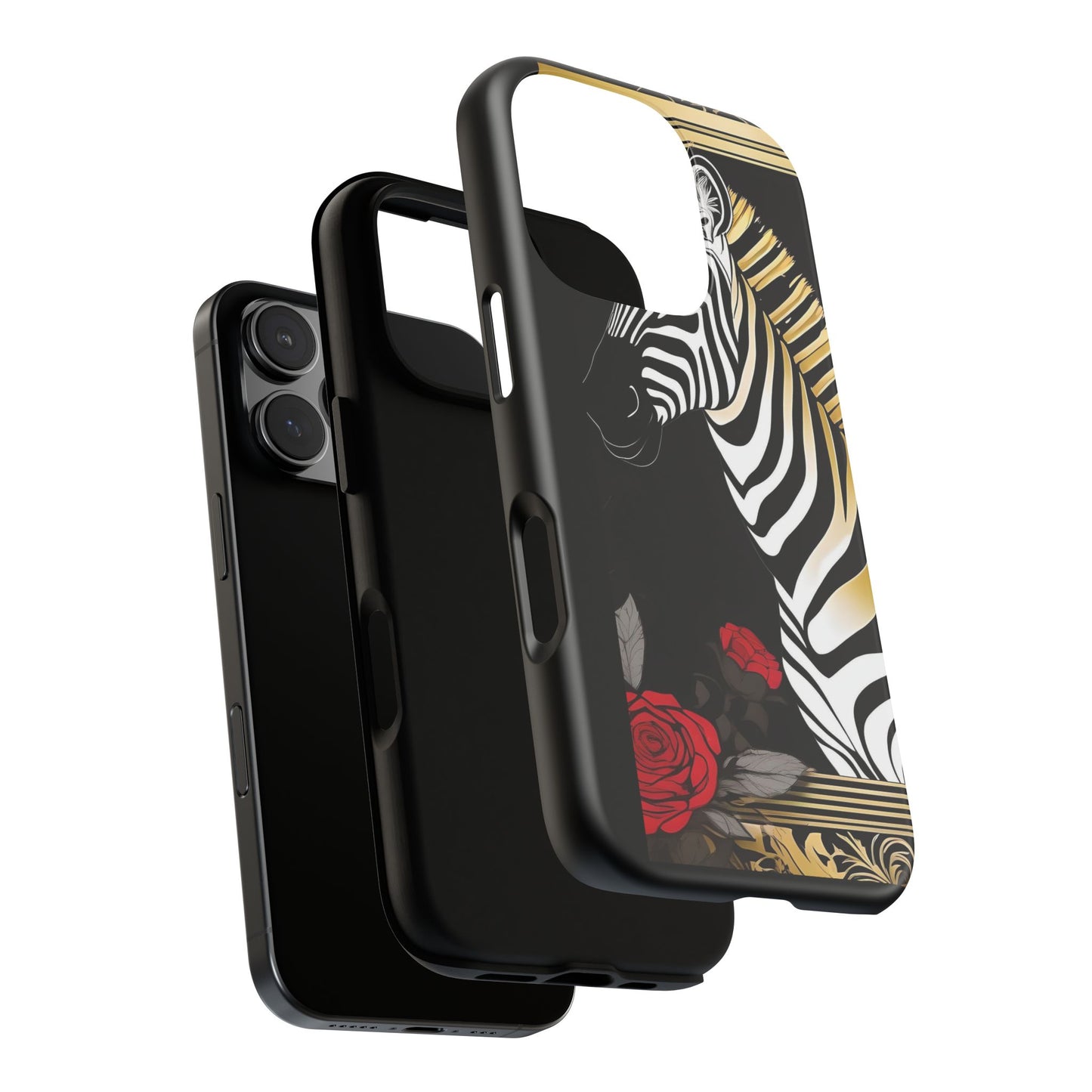 Phone Case - Elegant Zebra & Roses Design