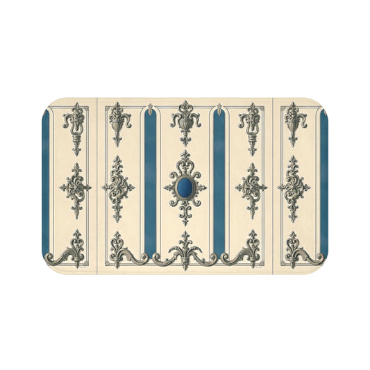 Elegant Vintage Bath Mat – Classic Design for Luxurious Home Decor - Alabaster & Ocean Blue Baroque