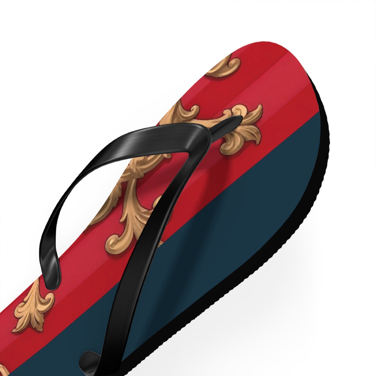 Stylish Flip Flops for Summer Fun, Beach Footwear, Vacation Sandals, Poolside Flip Flops, Casual Summer Shoes - Blue & Red Striped Baroque