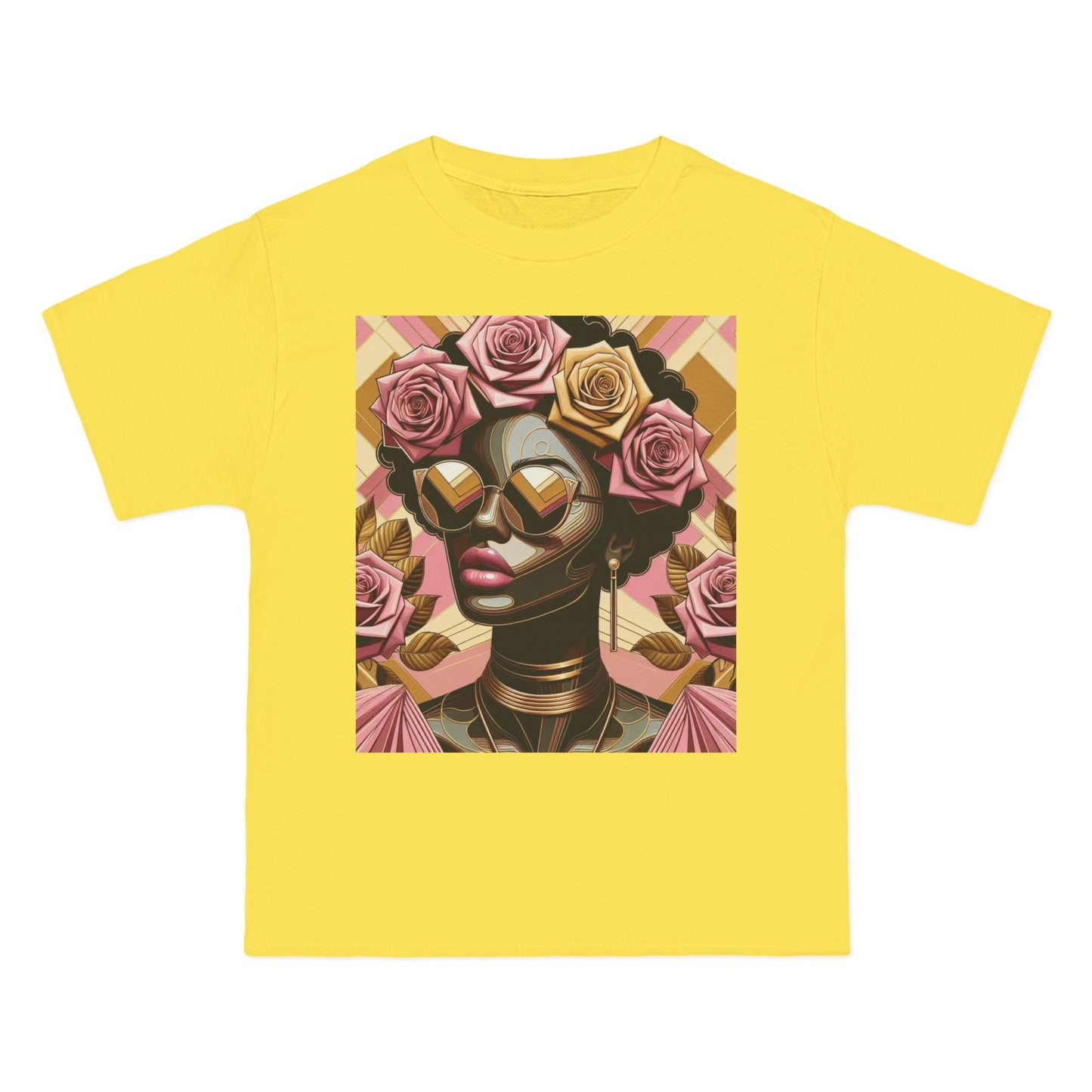 Artistic Floral Feminine T-Shirt, Stylish Tee with Mixed Media Design, Vibrant Short-Sleeve Top, Trendy Casual Wear - Pink Roses Lady