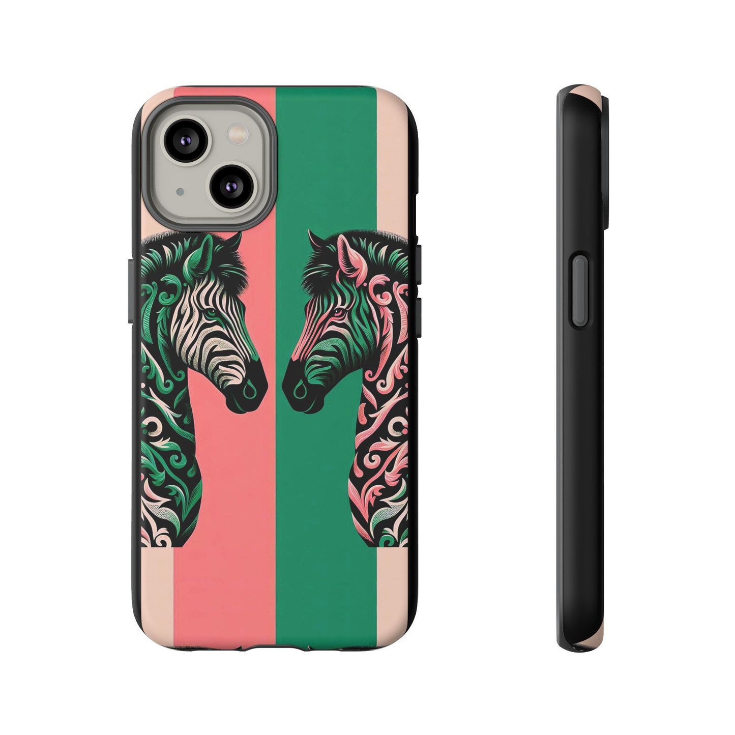 Phone Case - Elegant Pink & Green Zebra Damask Design