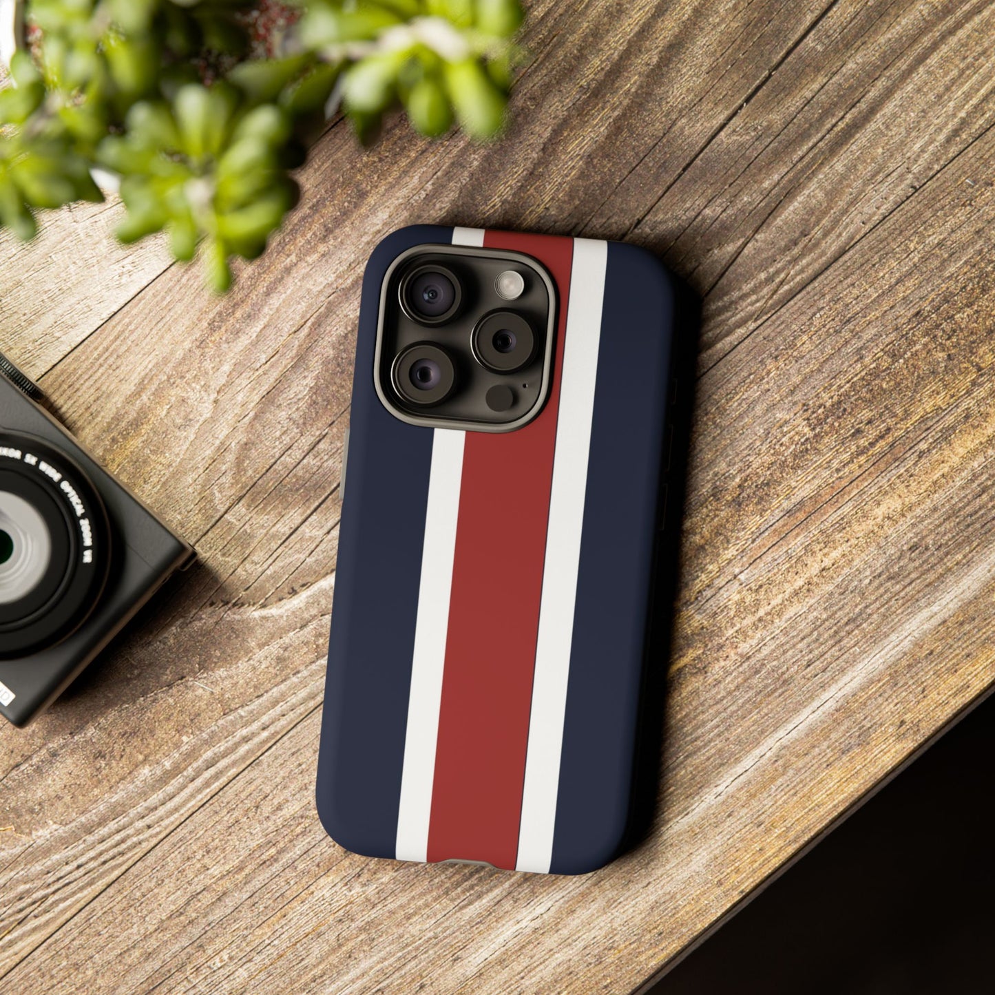 Lunar Midnight & Red-White Striped Stylish Phone Case - Tough Cases, Custom iPhone Cover, Sleek Phone Accessories, Gifts for Him/Her