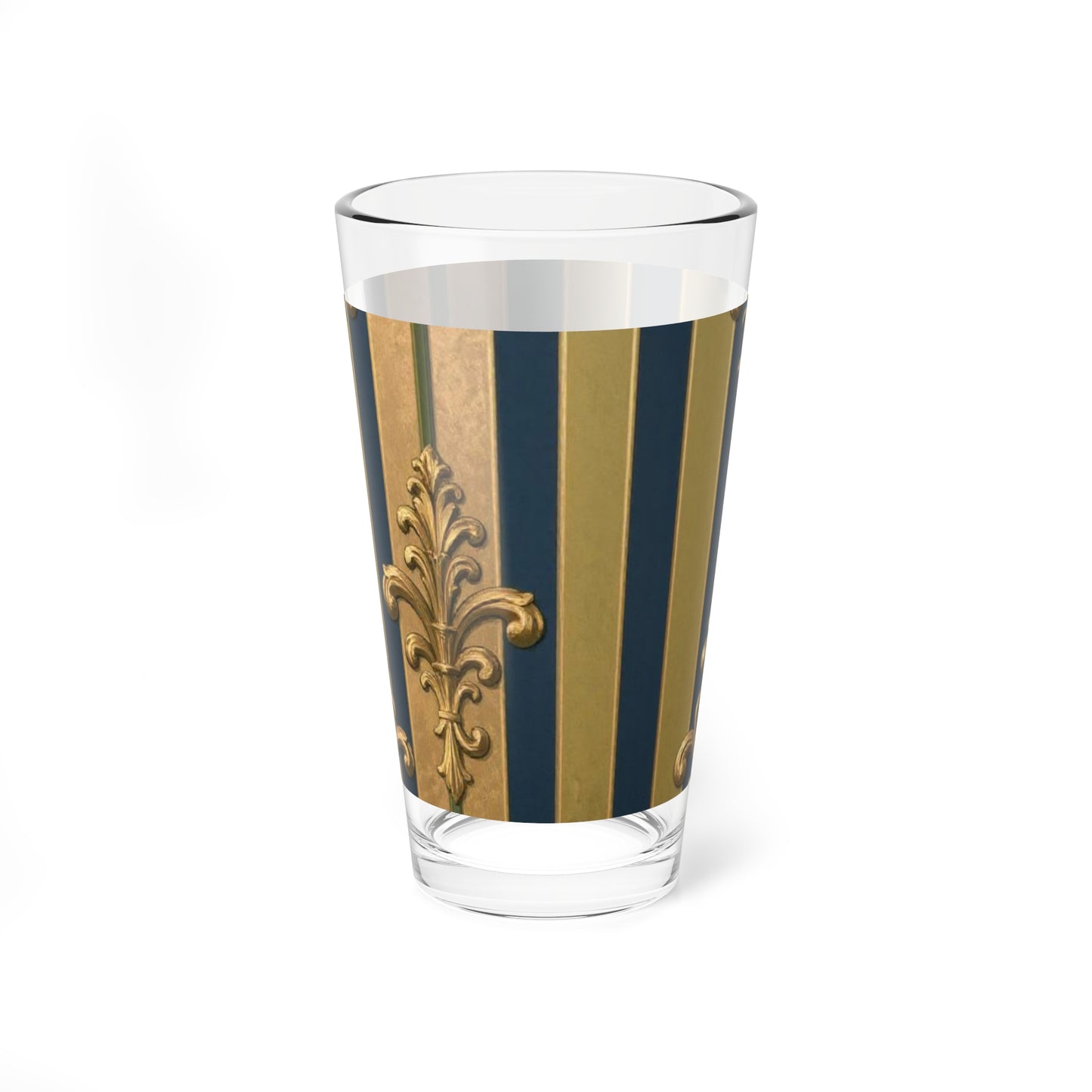Elegant Midnight Blue & Olive Striped Gold Baroque Vintage Mixing Glass - 16oz Cocktail Cup, Perfect for Parties, Weddings, Home Bars