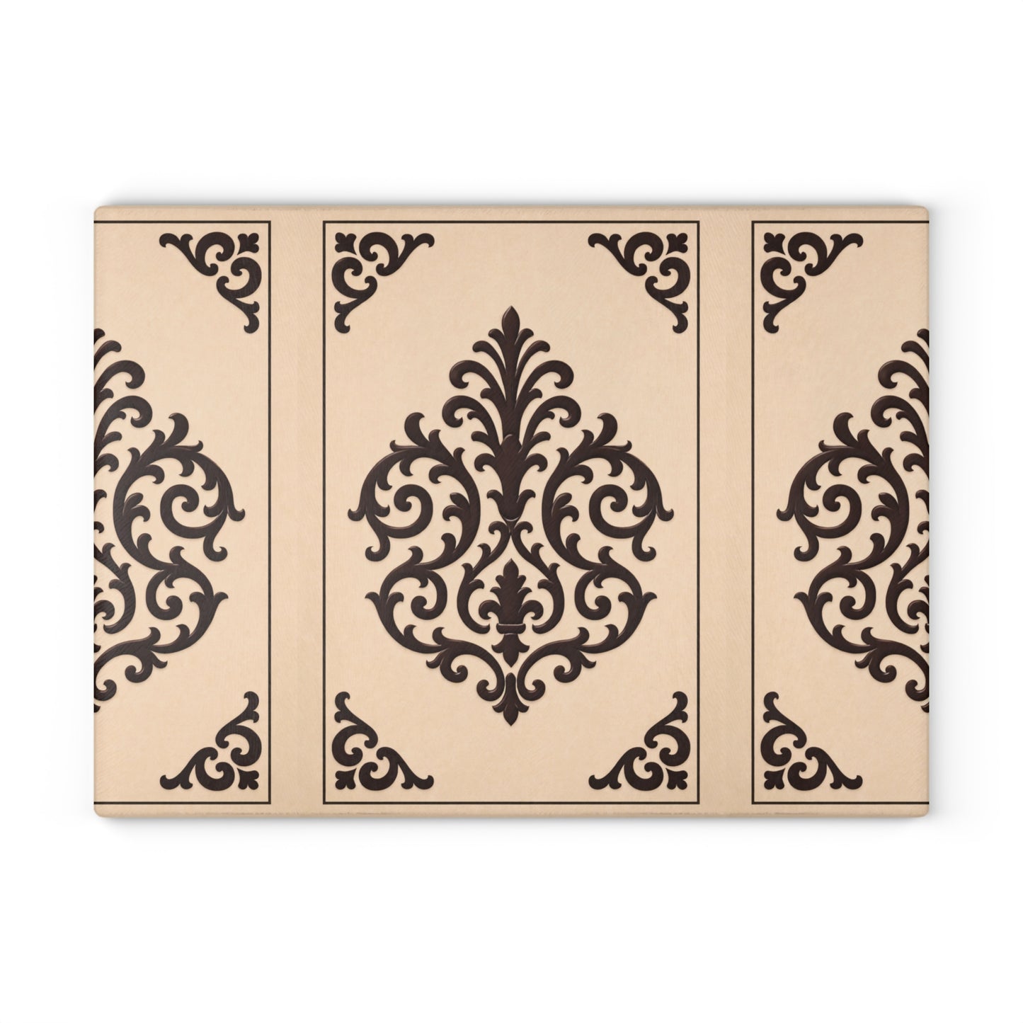 Almond-Beige & Brown Baroque Glass Cutting Board — Elegant Kitchen Trivet & Prep Surface