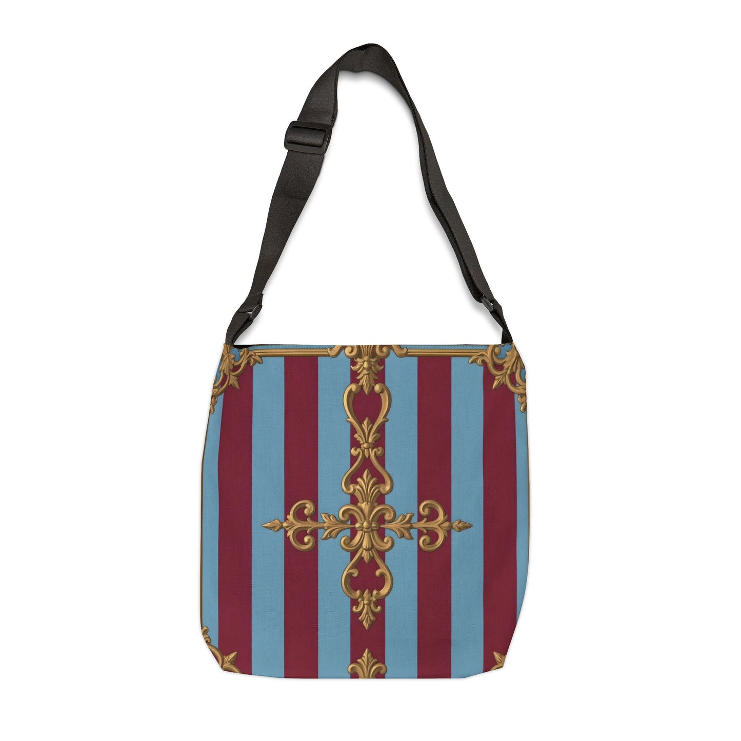 Elegant Adjustable Tote Bag, Stylish Shopping Bag, Chic Messenger Bag, Fashionable Tote for Everyday Use - Sky Blue & Maroon Striped Baroque