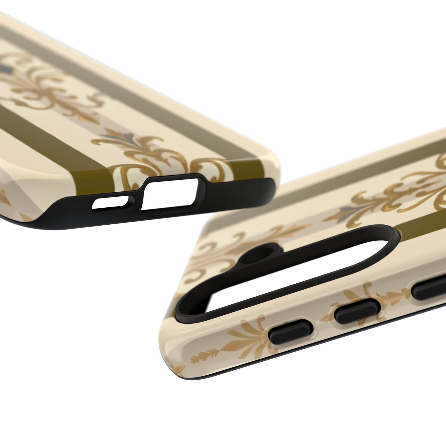 Elegant Floral Motif Phone Case - Tough Cases with Vintage Design - Olive Striped Gold Damask