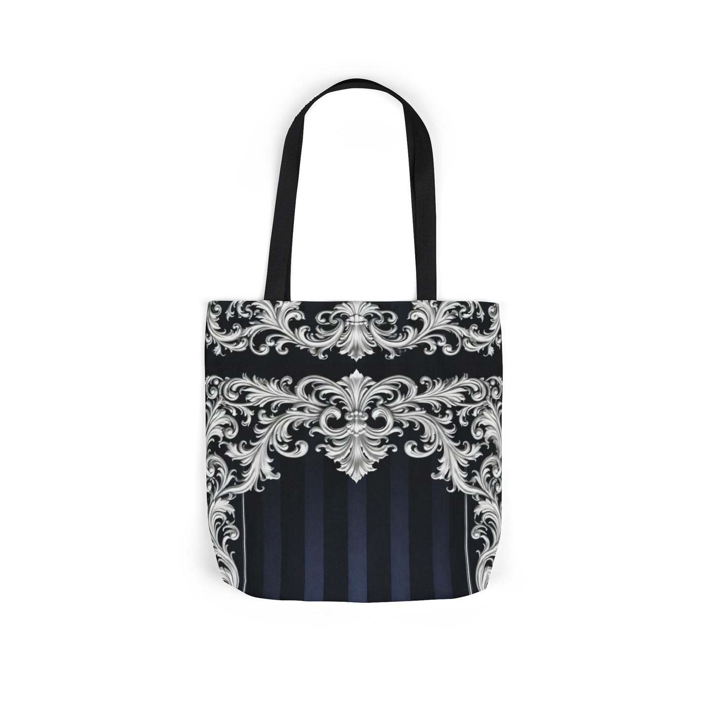 Navy Stripes & Baroque Canvas Tote Bag