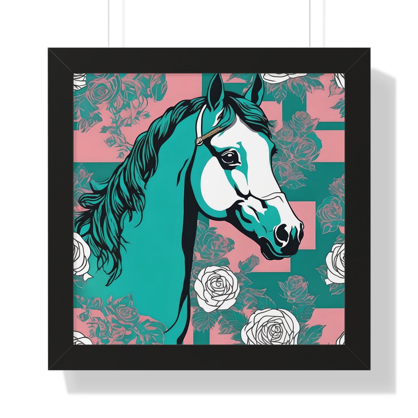 Vertical Poster - Stylish Modern Art for Home Decor - Teal & White Horse
