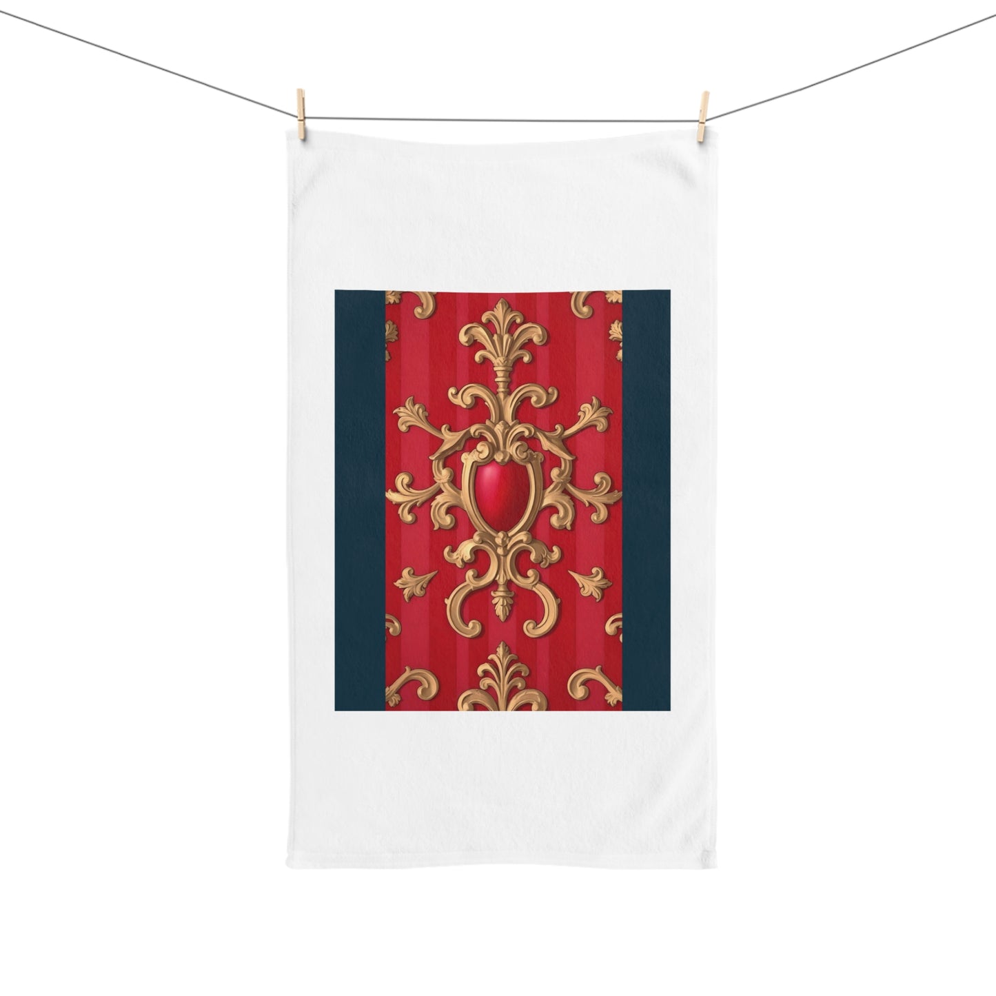 Elegant Decorative Hand Towel - Luxurious Home Accessory for Weddings, Holidays, Kitchen, Bathroom, Gift for Her - Blue, Red & White Striped Baroque