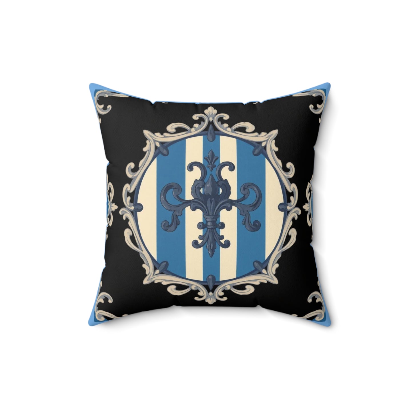 Blue & Alabaster Striped Baroque Decorative Pillow with Ornate Design, Home Decor Accent, Sofa Cushion, Nautical or Mediterranean Style