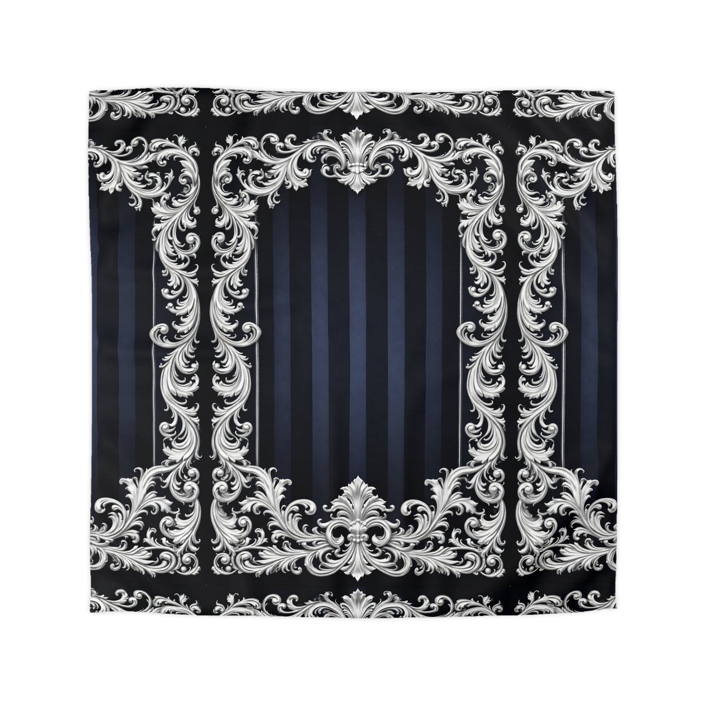 Navy Stripes & Baroque Microfiber Duvet Cover