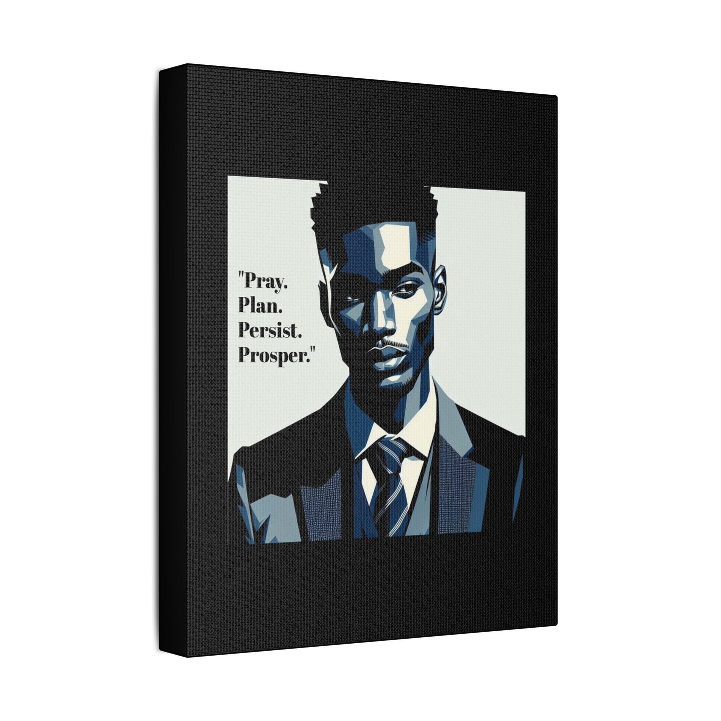 Afro Art Print Canvas, Wall Decor, Satin Stretched Canvas, African American Art, Office Decor, Home Decor - "Pray. Plan. Persist. Prosper."