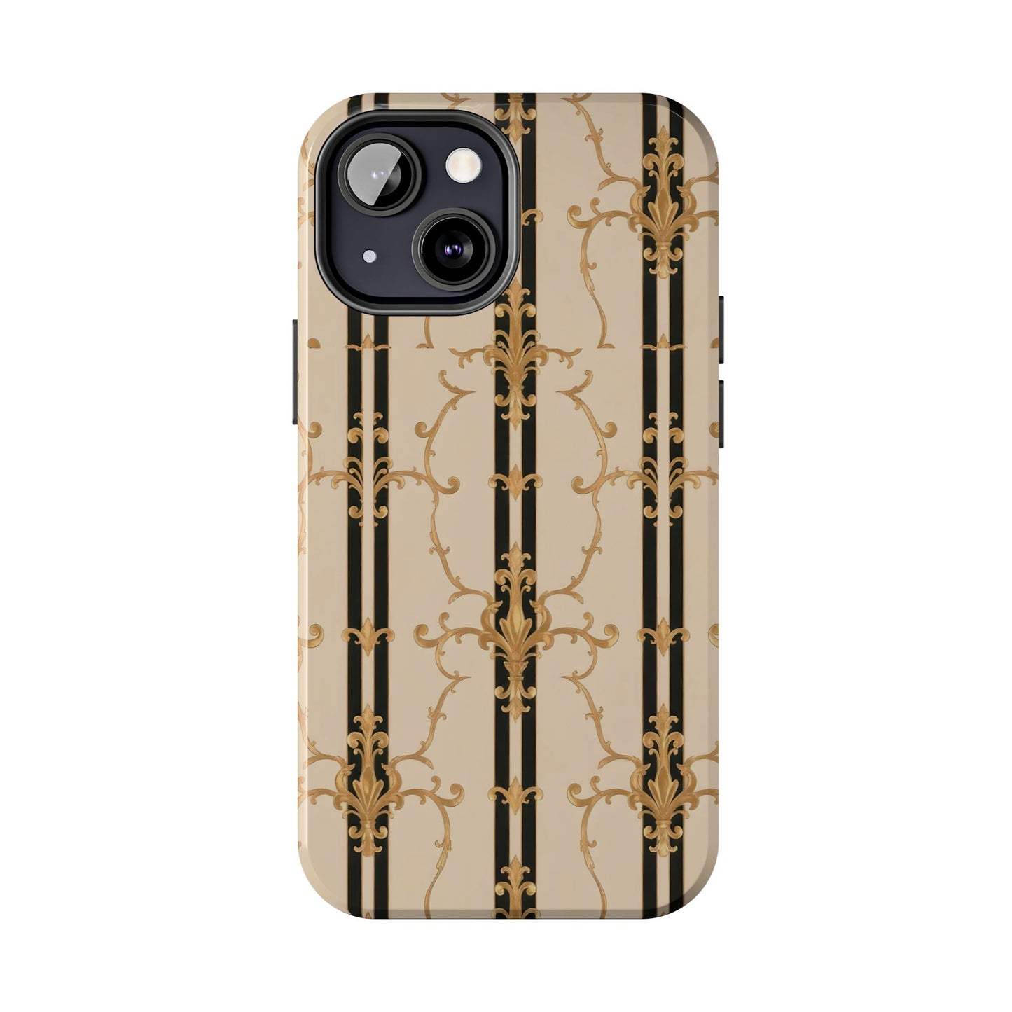 Elegantly Tough Phone Cases | Stylish Phone Covers, Durable Cases, Fashionable Accessories - Black & Beige Striped Damask