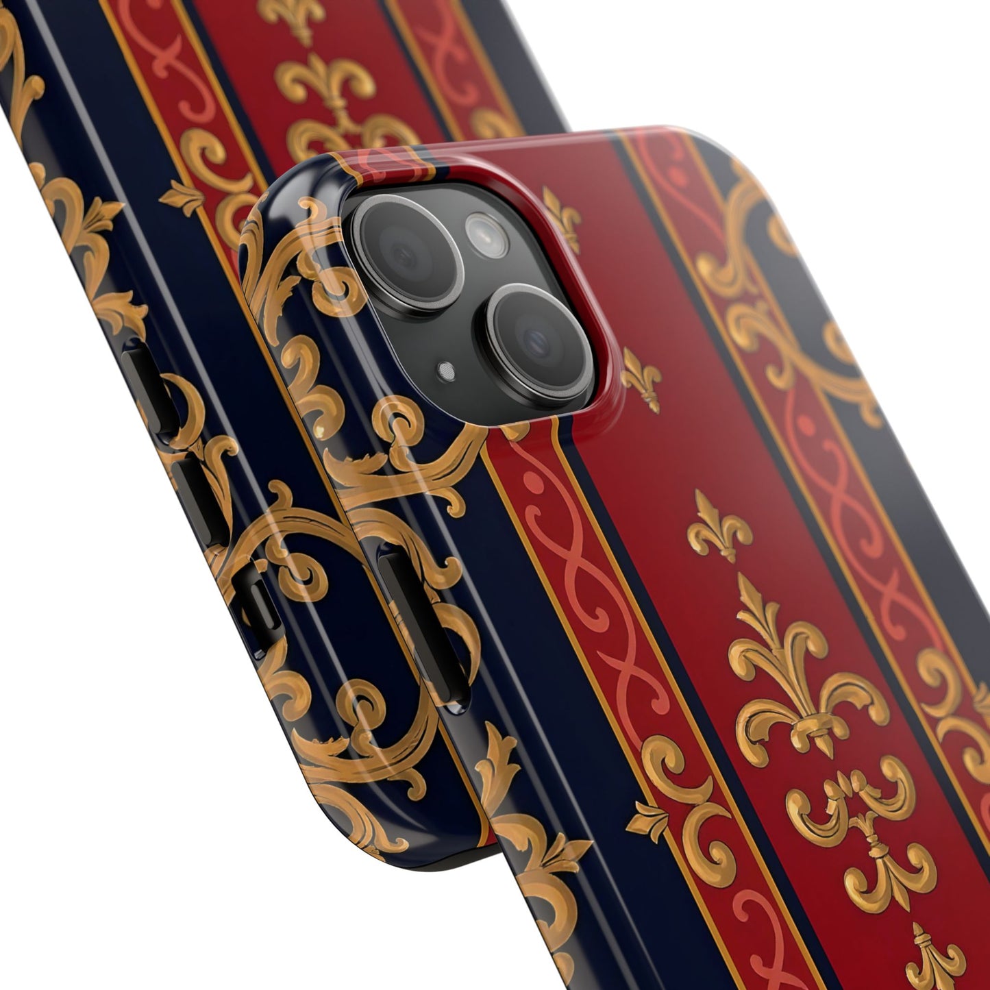 Elegant Vintage Phone Cases, Tough Phone Cover, Stylish Cell Phone Accessories, Durable Phone Protection - Midnight Blue & Dusk Red Gold Baroque