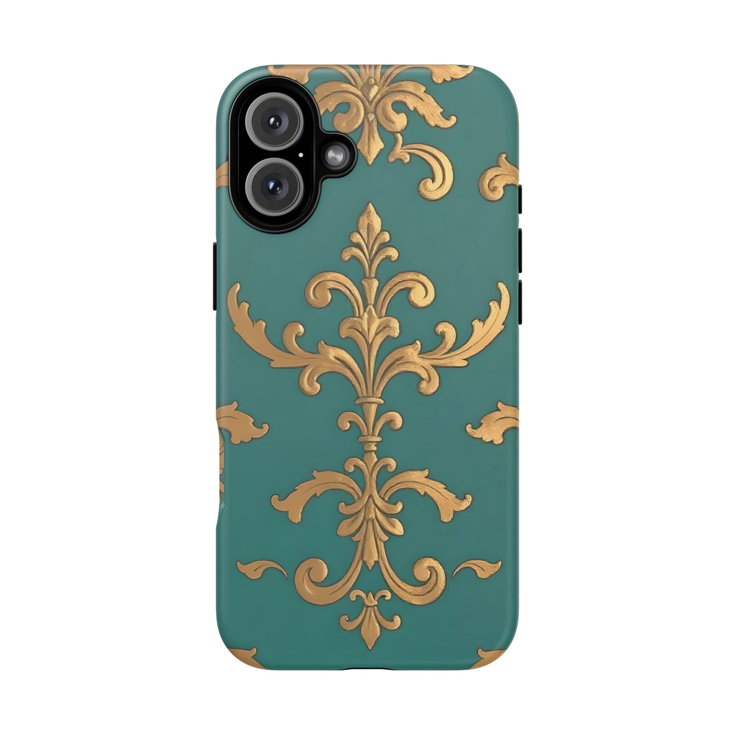 Elegant Floral Motif Phone Case - Tough Cases with Vintage Design - Aqua & Gold Damask