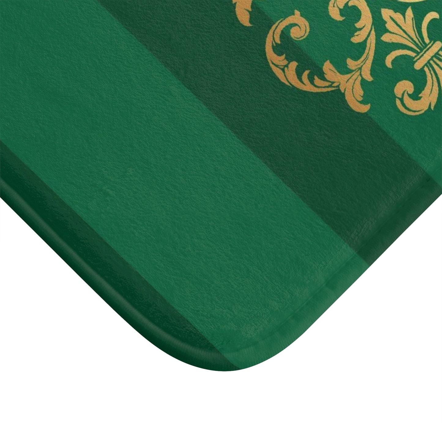 Green Striped Gold Baroque Bath Mat — Luxe Decorative Bathroom Rug