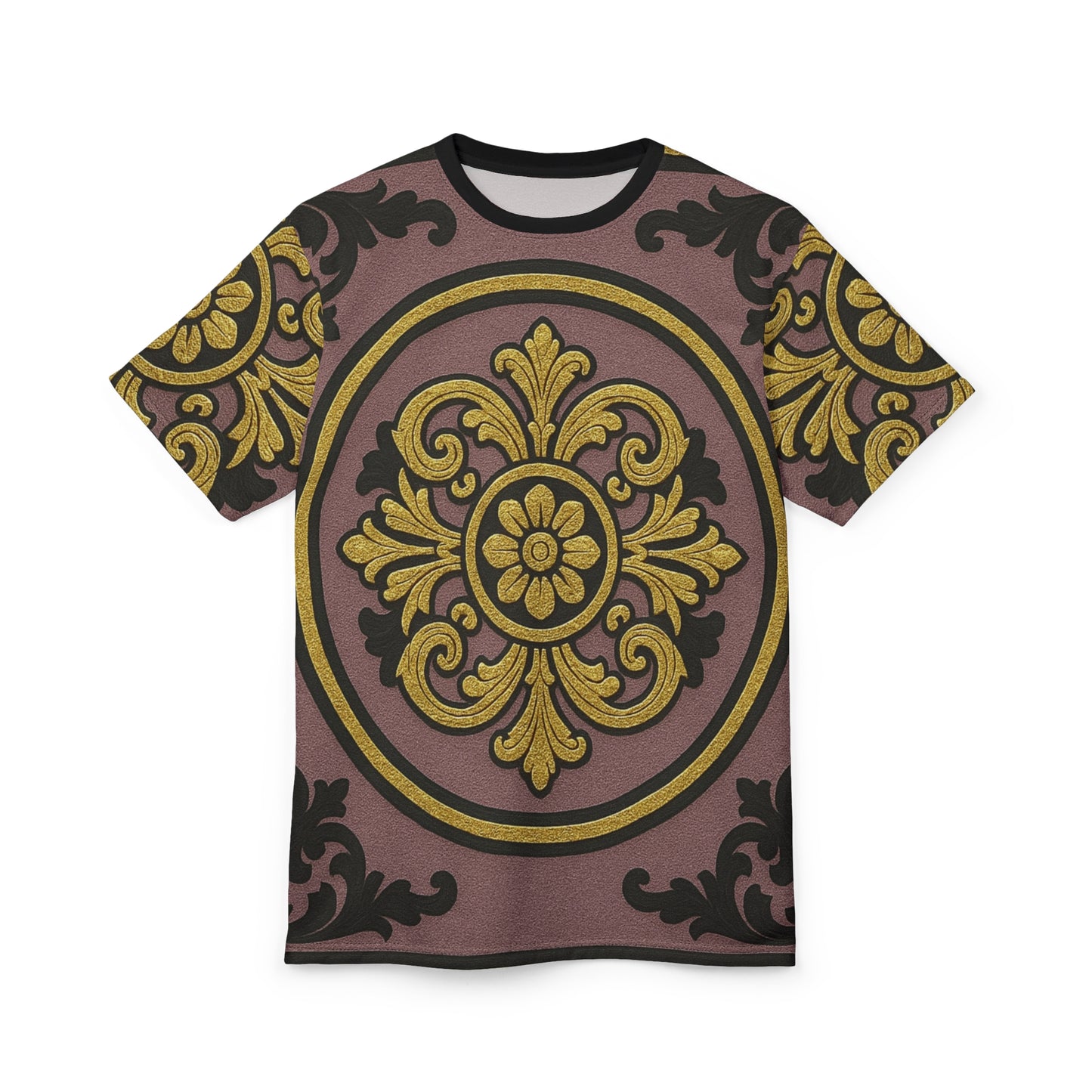 Elegant Gilded Mauve With Gold-Black Baroque Unisex Cut & Sew Tee, Vintage Style Shirt, Bohemian Graphic Tee, Gift for Her, Fashion Essential