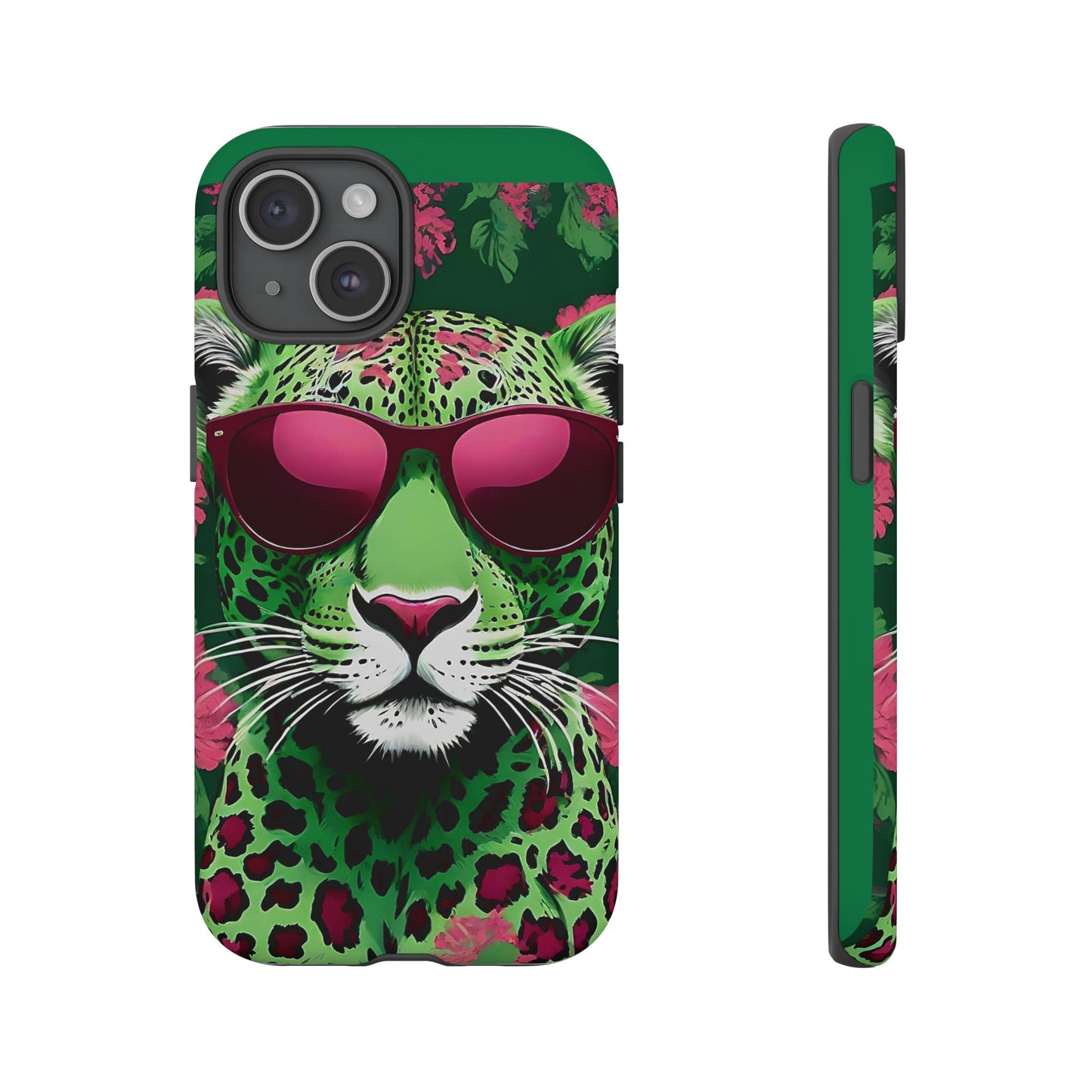 Phone Case - Lime Green & Burgundy Leopard In Sunglasses Design