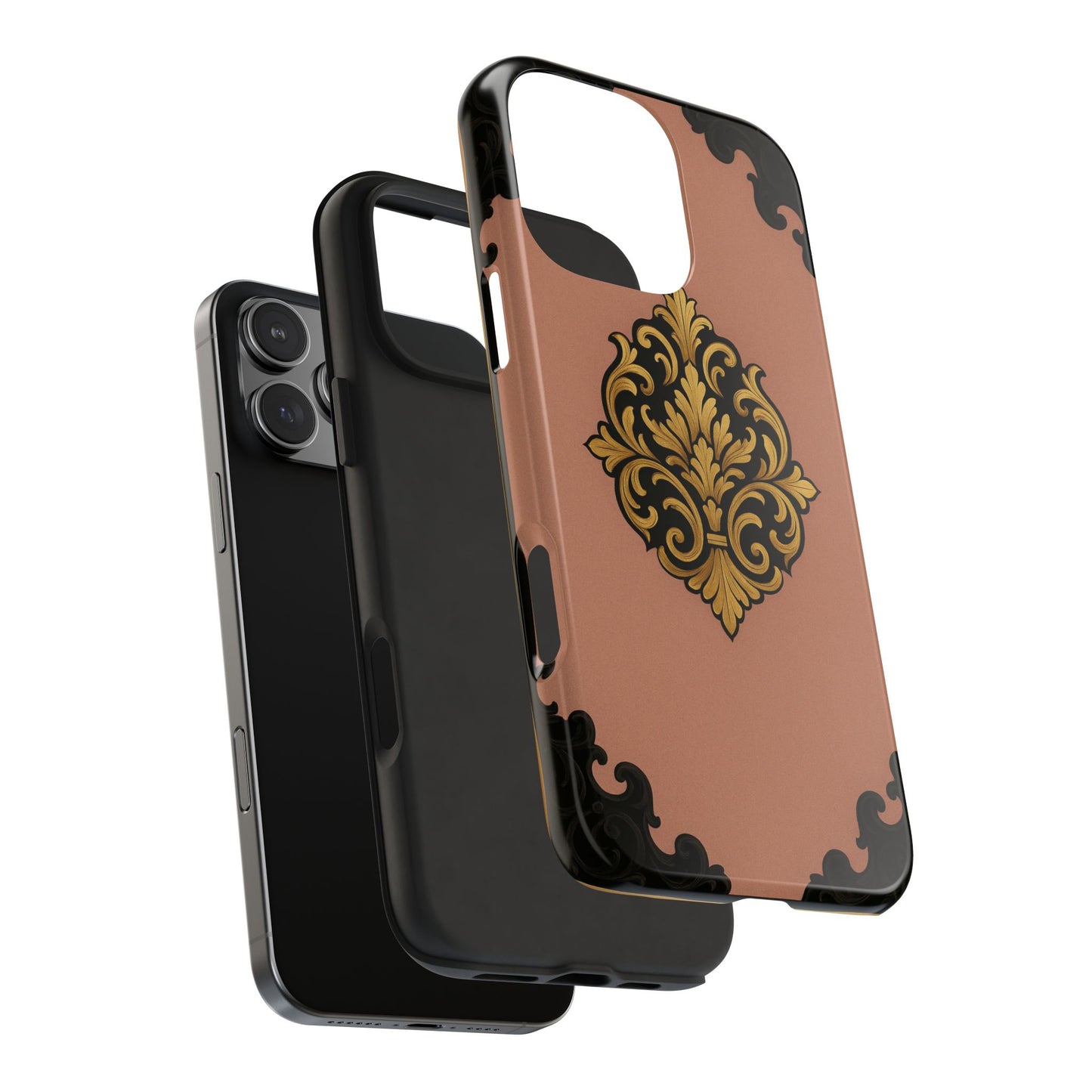 Mauve & Black-Gold Baroque Tough Phone Case — Ornate Protective iPhone Cover