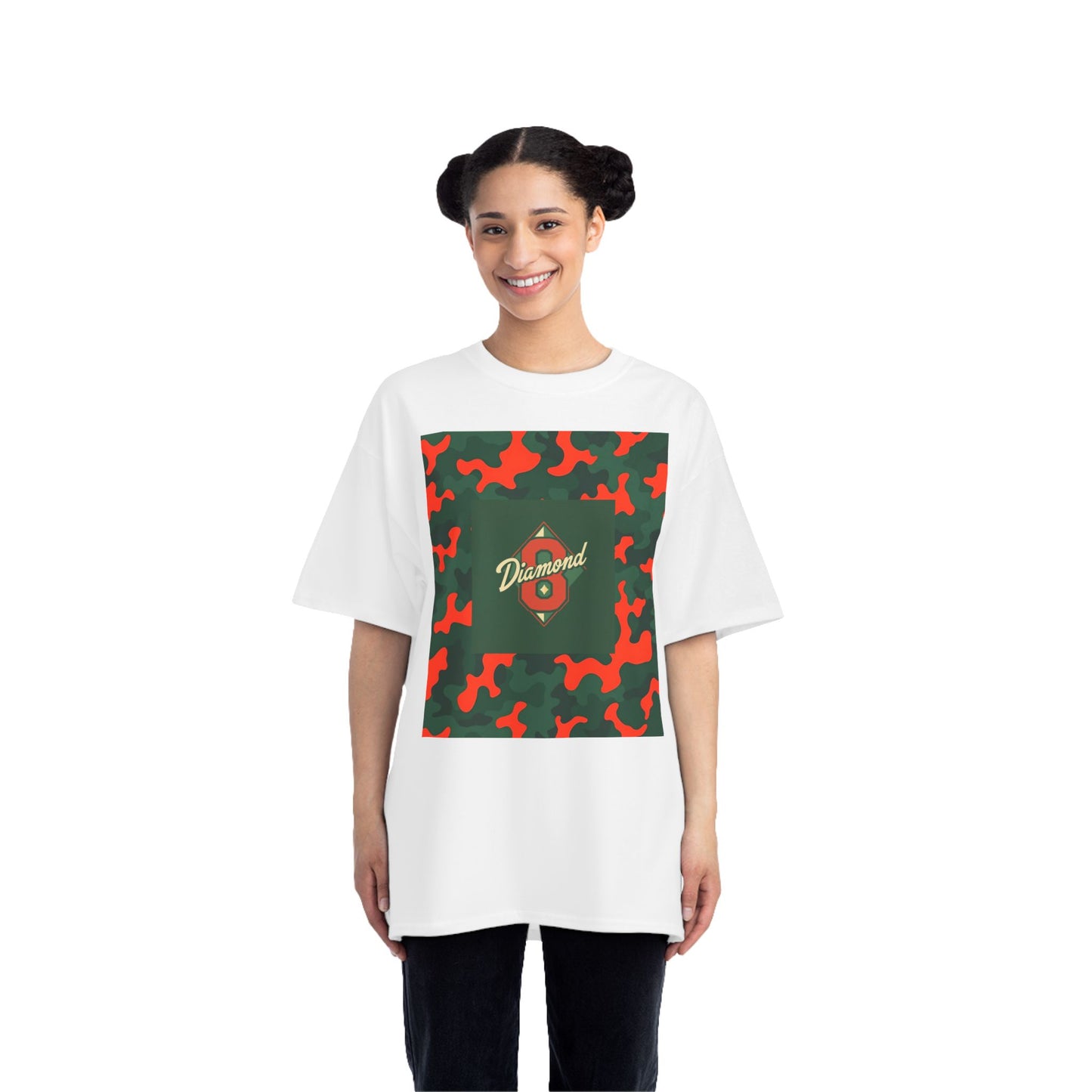 Camo Graphic Tee, Unisex, Trendy Streetwear, Stylish Summer Top, Perfect for Casual Outings - Green & Orange Camo Diamond 8