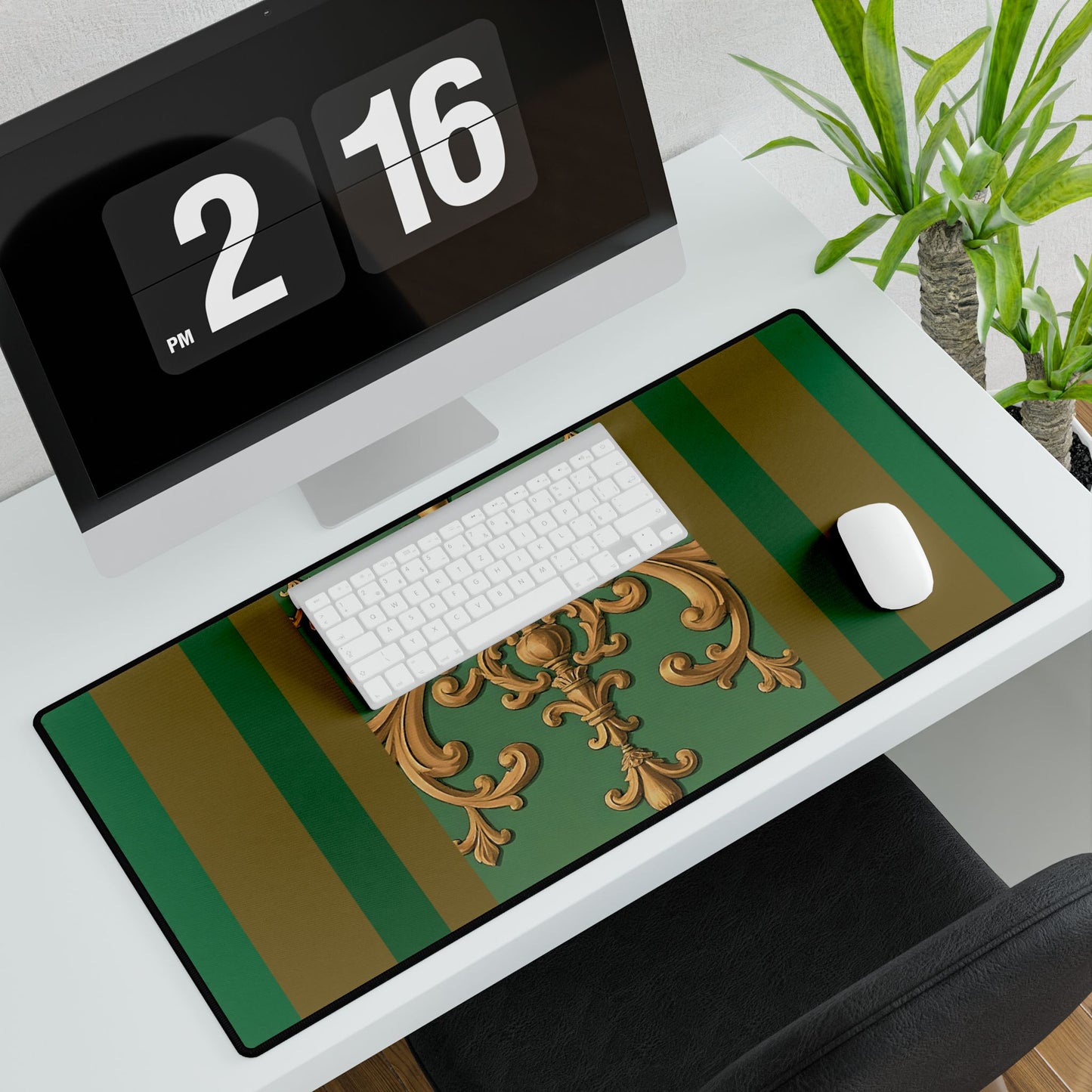 Elegant Office Desk Mats for Home & Work, Stylish Decor, Personalized Gift Idea for Professionals - Olive Green Striped Rococo