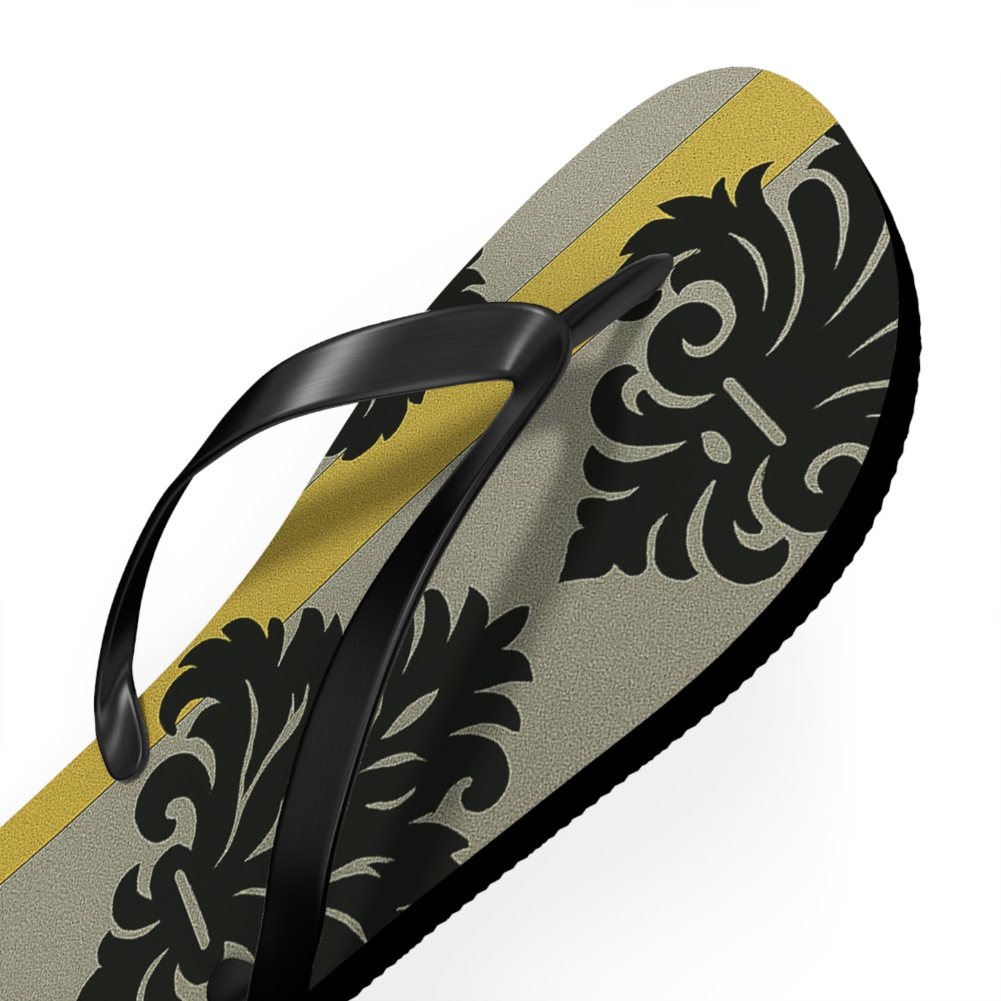 Stylish Flip Flops - Summer Sandals for Beach, Vacation, and Casual Wear - Silver & Gold Striped Black Baroque