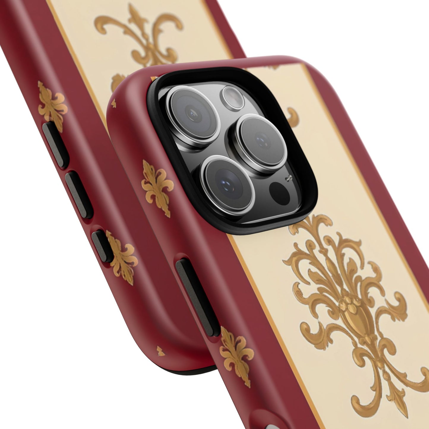 Elegant Floral Motif Phone Case - Tough Cases with Vintage Design - Dusk Red Striped Gold Damask