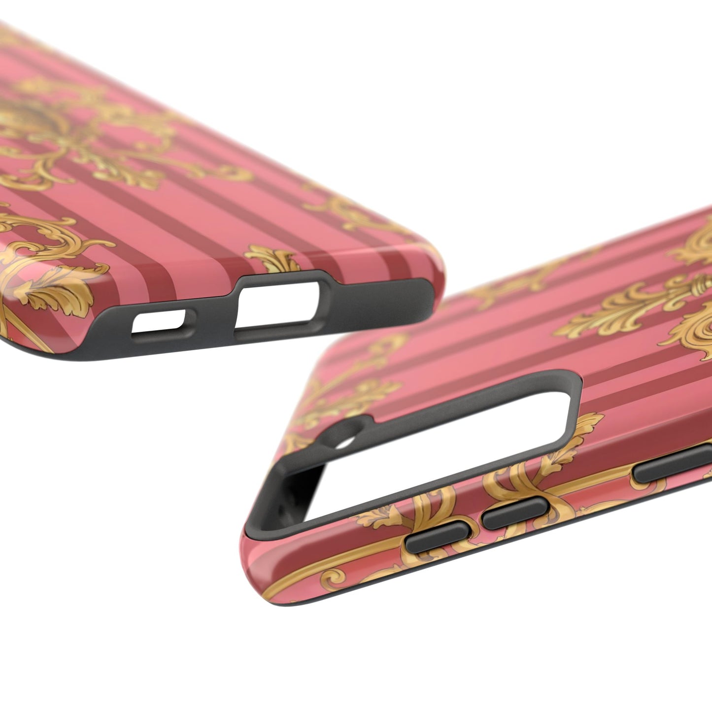Elegant Baroque Tough Phone Cases, Durable Phone Cover, Stylish Accessory, Gift for Any Occasion - Pink Striped Gold Baroque