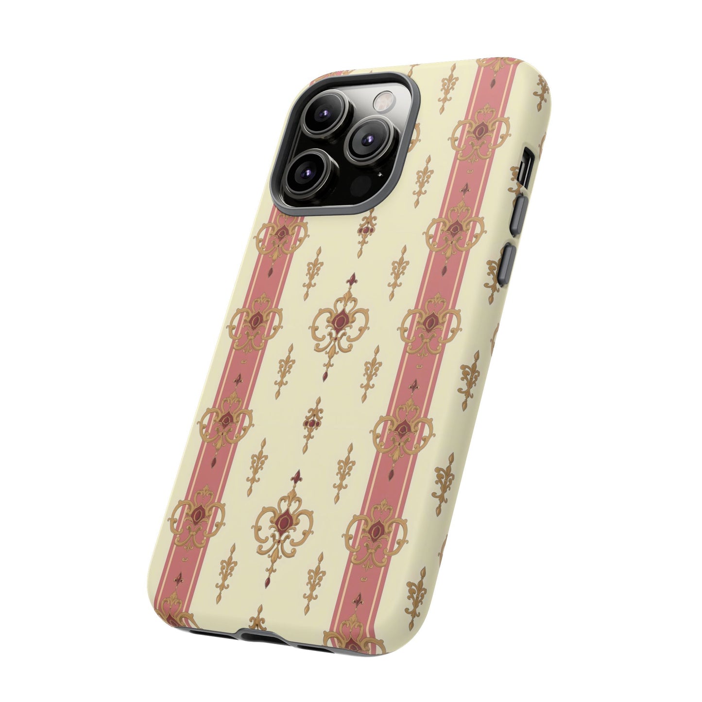 Elegant Floral Motif Phone Case - Tough Cases with Vintage Design - Mauve Striped Gold Damask