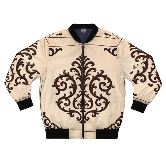 Almond-Beige & Brown Baroque Ornate Bomber Jacket